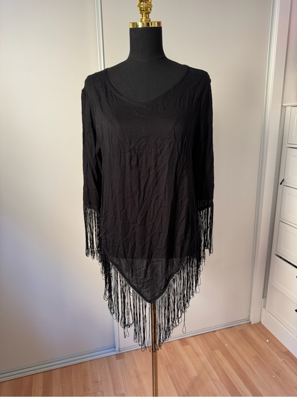 Black Fringe Poncho Like New